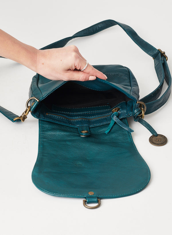 Vintage Blue Medium Flapover Cross Body Bag